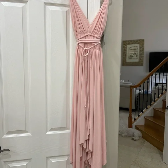 NORMA KAMALI Elegant GODDESS DRESS Blush Pink Asymetrical Maxi - Picture 3 of 13